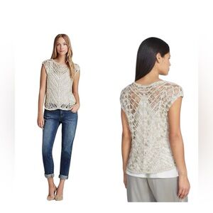 Eileen Fisher Brushstroke Satin Tape Stitch Pull Over Sweater